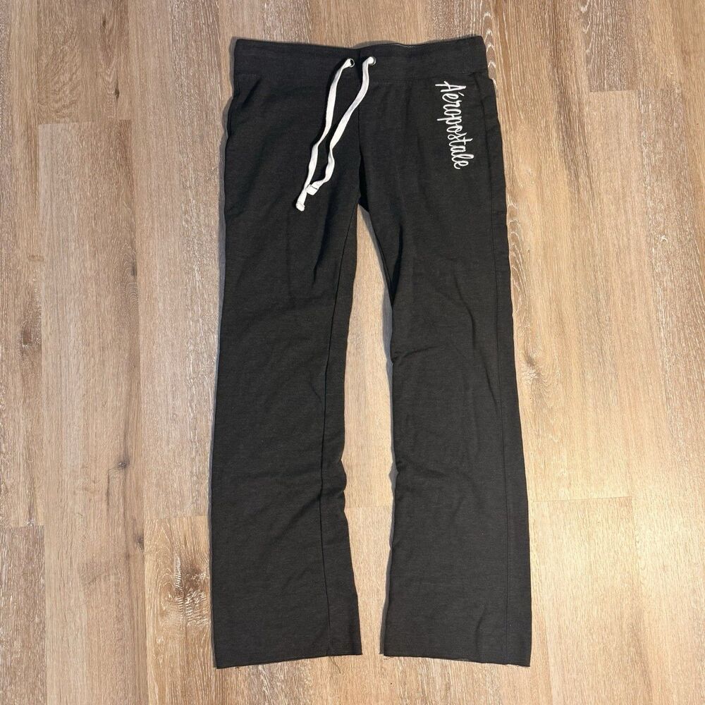 Y2K Aeropostale Sweatpants Size L Black Flared Low Waist Wide Leg Drawstring